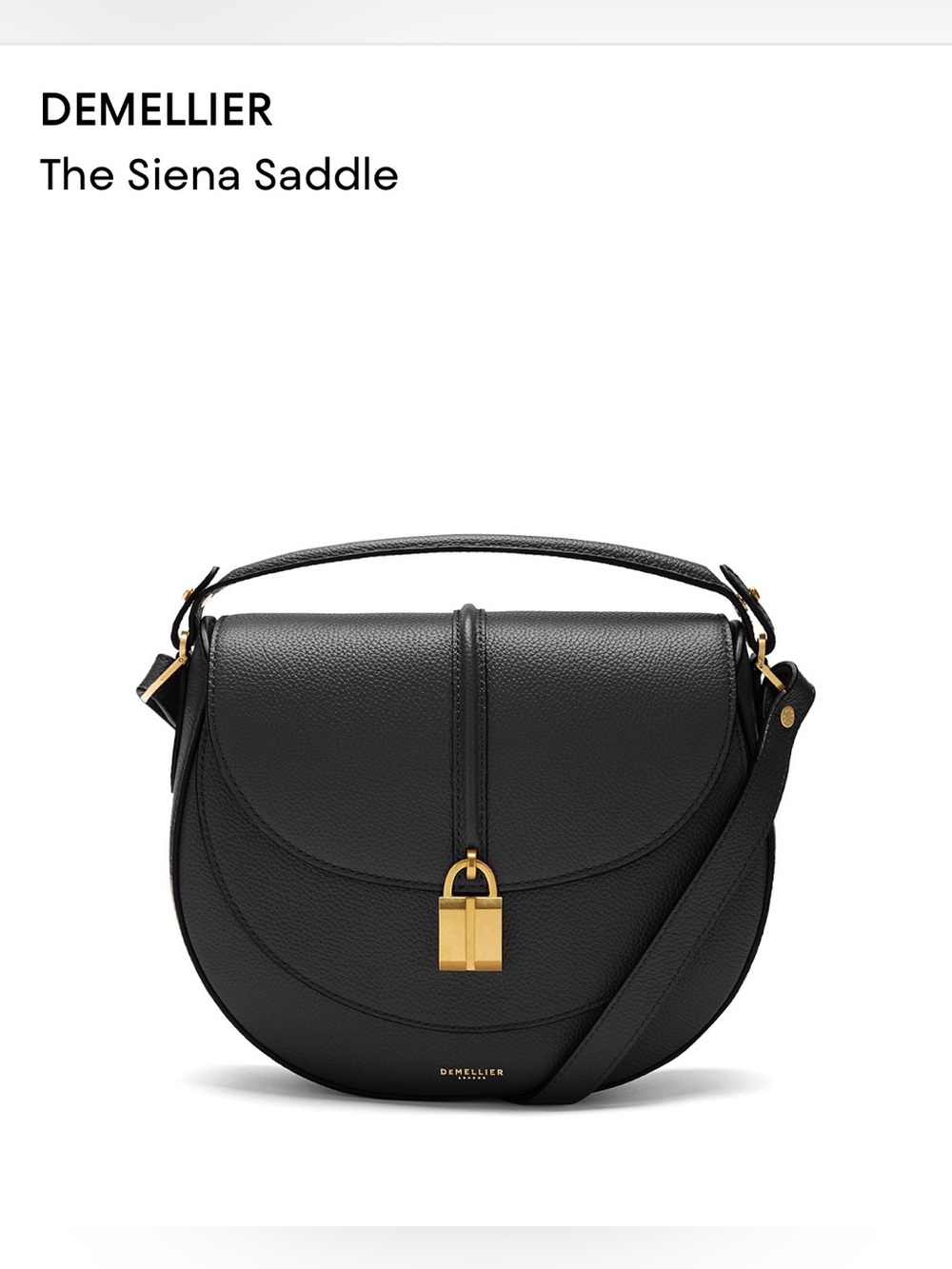 Demellier The Siena Saddle Bag. Black/Gold.